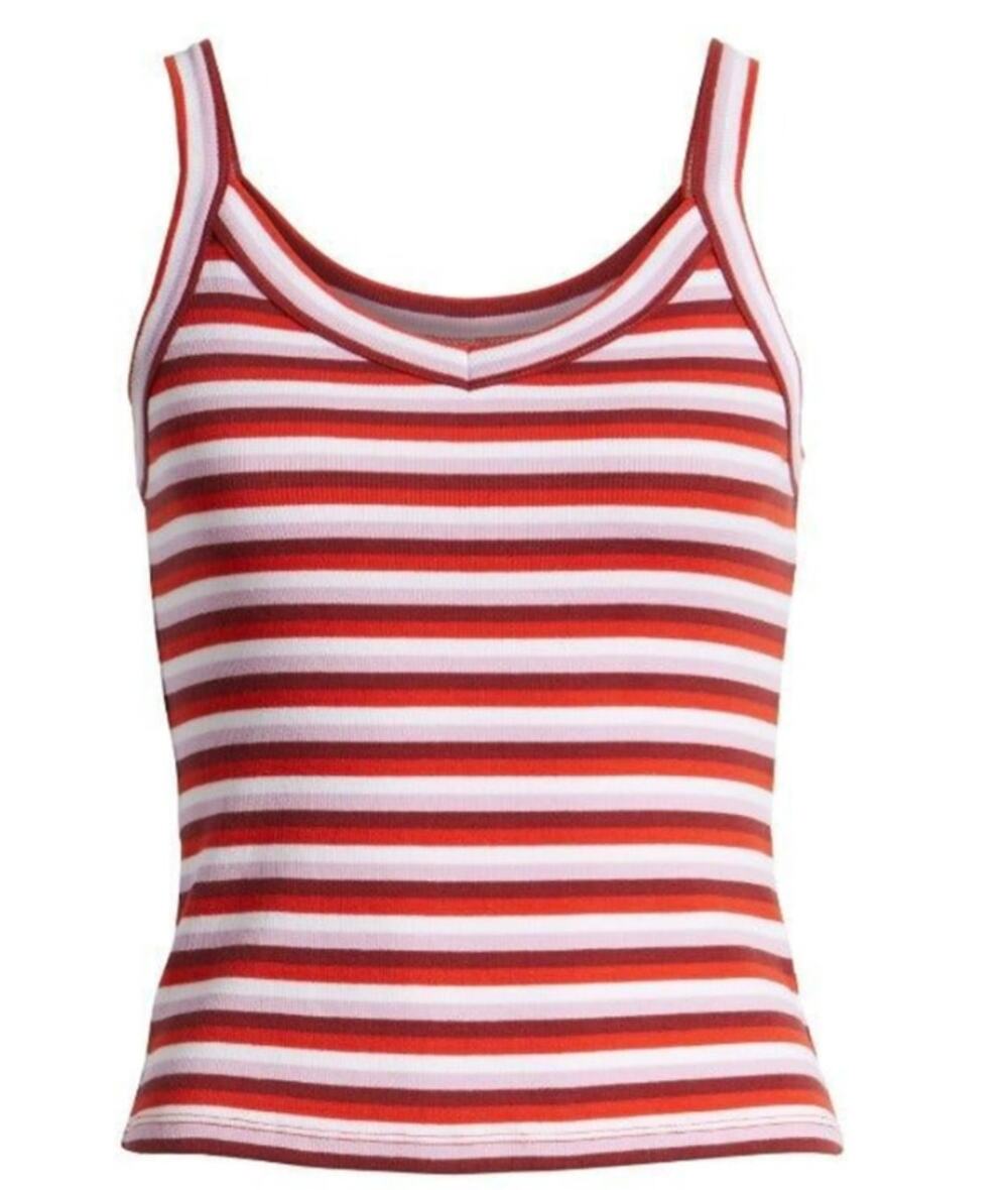 NWT Large Nordstrom Stripe V-neck Tank Top casual sleeveless summer red white